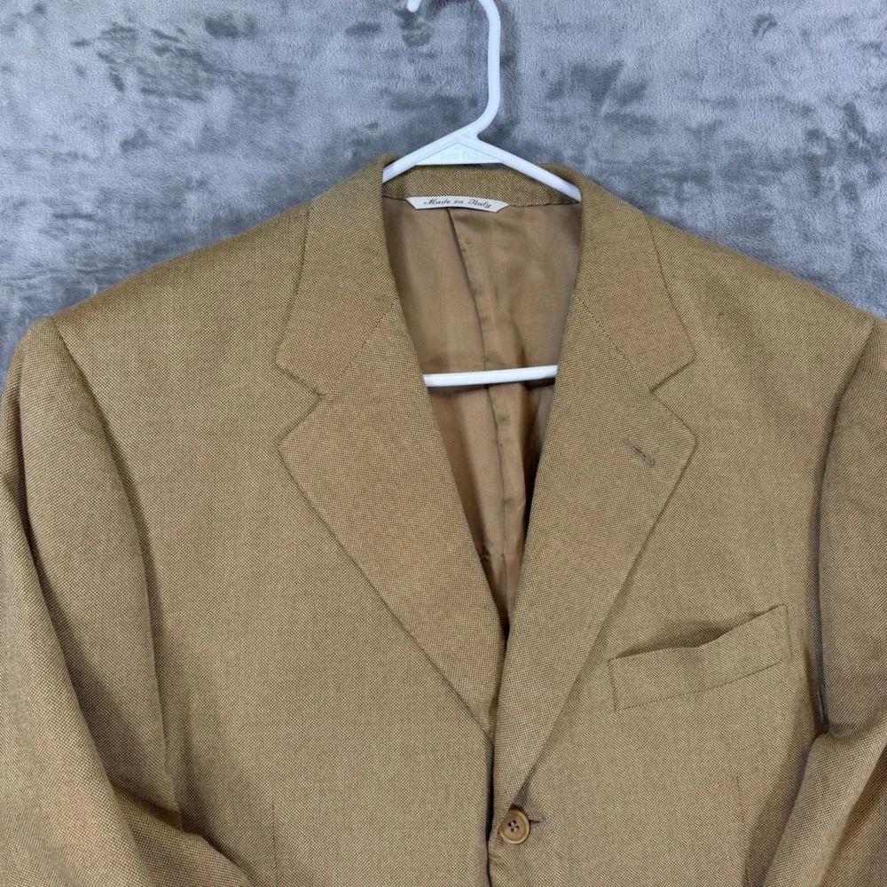 Canali Mens 3 Button Blazer Sport Coat Size 52 L Tan Bamboo Rayon Saks Fifth Ave